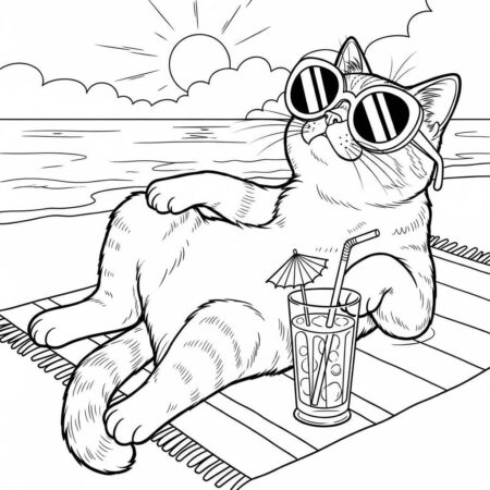 Gato Relaxando no Sol (Desenho para Colorir)