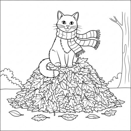 Gato com Cachecol (Desenho para Colorir)