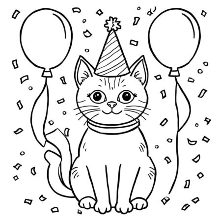 Gato com Chapeu de Festa (Desenho para Colorir)