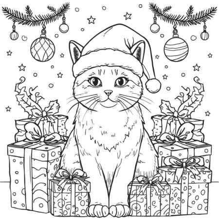 Gato de Natal (Desenho para Colorir)