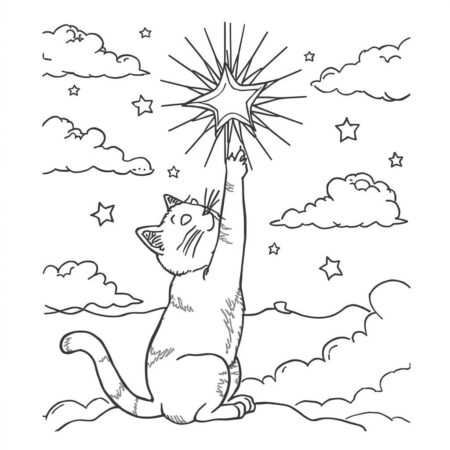 Gato e Estrela (Desenho para Colorir)