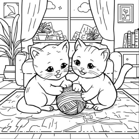 Gato e Gato (Desenho para Colorir)