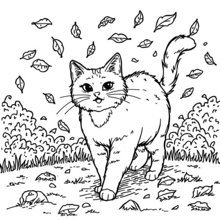 Gato e Vento (Desenho para Colorir)