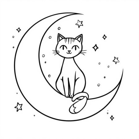 Gato na Lua (Desenho para Colorir)