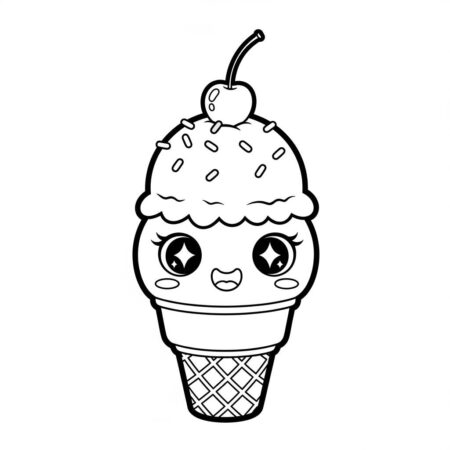 Gelado Kawaii Feliz (Desenho para Colorir)