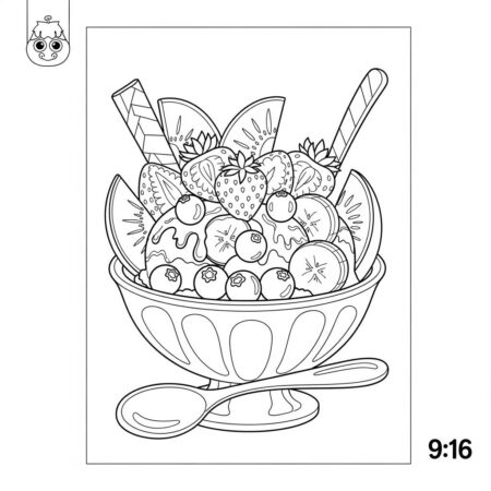 Gelado de Frutas Colorido (Desenho para Colorir)