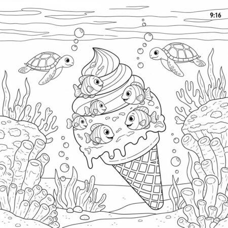 Gelado e Animais Marinhos (Desenho para Colorir)
