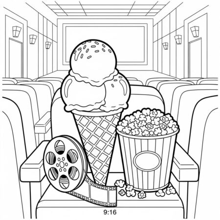 Gelado e Cinema (Desenho para Colorir)