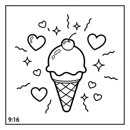 Gelado e Coracoes (Desenho para Colorir)