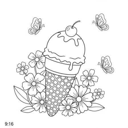 Gelado e Flores (Desenho para Colorir)