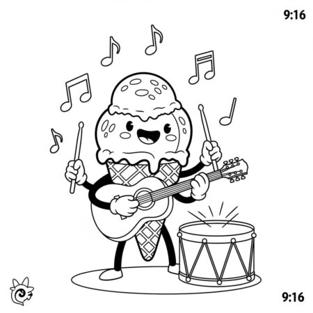 Gelado e Musica (Desenho para Colorir)