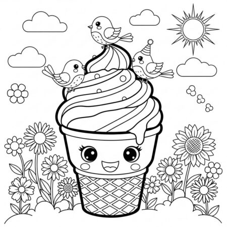 Gelado e Passaros (Desenho para Colorir)