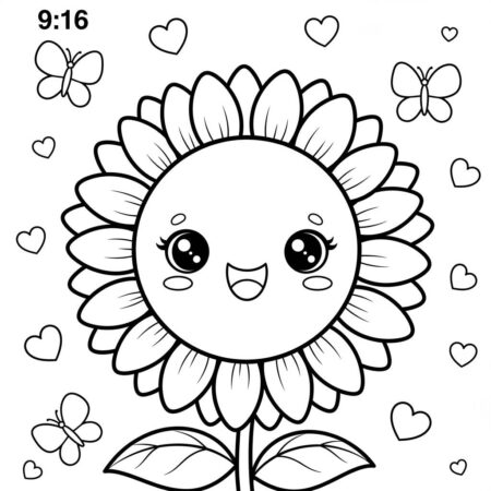 Girassol Kawaii Fofo (Desenho para Colorir)