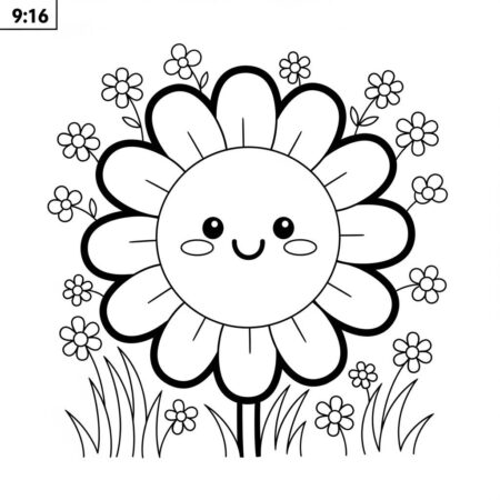 Girassol Simples e Fofo (Desenho para Colorir)