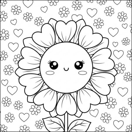 Girassol com Coracao (Desenho para Colorir)