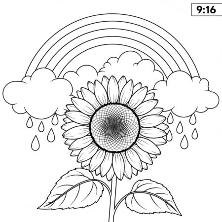 Girassol e Arco Iris (Desenho para Colorir)