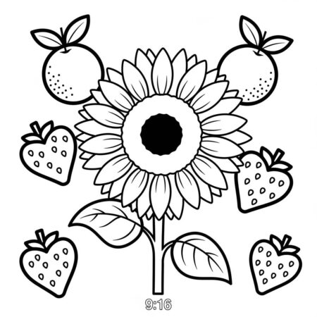 Girassol e Frutas (Desenho para Colorir)