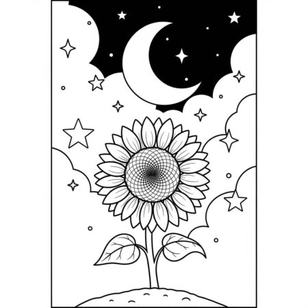 Girassol e Lua (Desenho para Colorir)