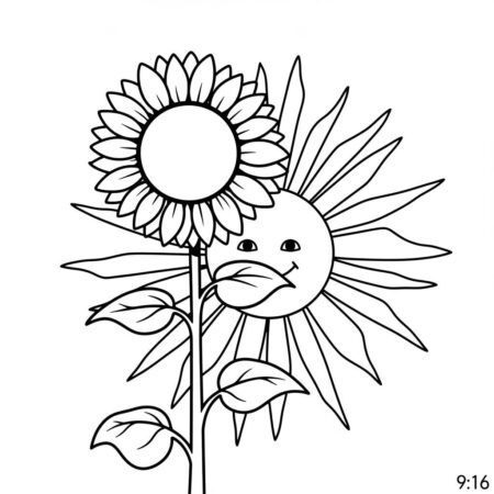 Girassol e Sol (Desenho para Colorir)