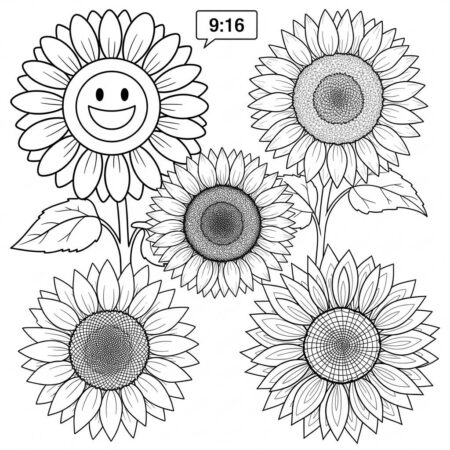 Girassol em Varios Estilos (Desenho para Colorir)