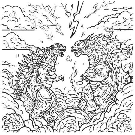 Godzilla e Dragao (Desenho para Colorir)