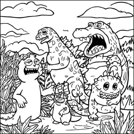 Godzilla e Monstros (Desenho para Colorir)