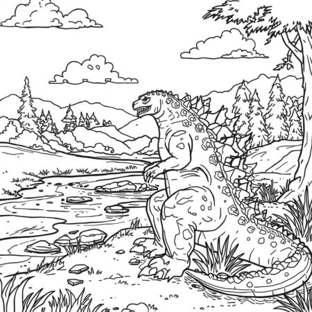 Godzilla e Natureza (Desenho para Colorir)