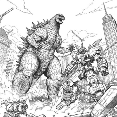 Godzilla e Robos (Desenho para Colorir)
