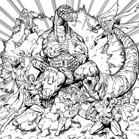 Godzilla e Super Herois (Desenho para Colorir)
