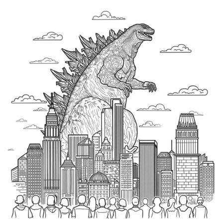 Godzilla e a Cidade (Desenho para Colorir)