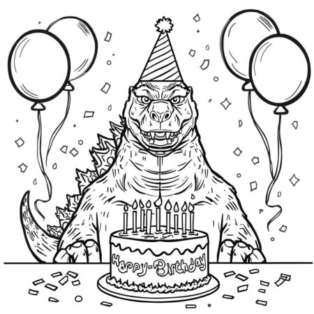 Godzilla em Festa (Desenho para Colorir)