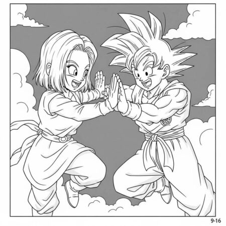 Goku e Android Conflito (Desenho para Colorir)