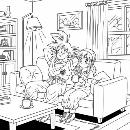 Goku e Chichi em Casa (Desenho para Colorir)
