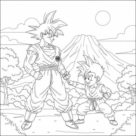 Goku e Gohan Treinando (Desenho para Colorir)