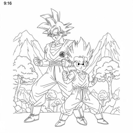 Goku e Goten Treinando (Desenho para Colorir)