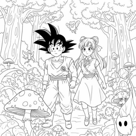Goku e Mai em Aventura (Desenho para Colorir)