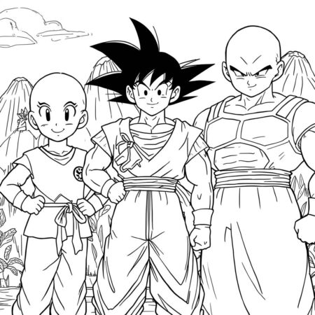 Goku e seus Amigos (Desenho para Colorir)