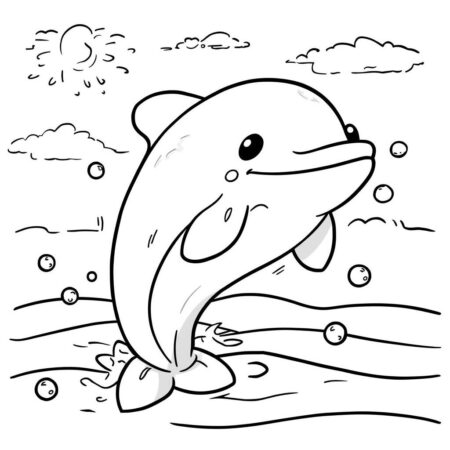 Golfinho Kawaii Feliz (Desenho para Colorir)