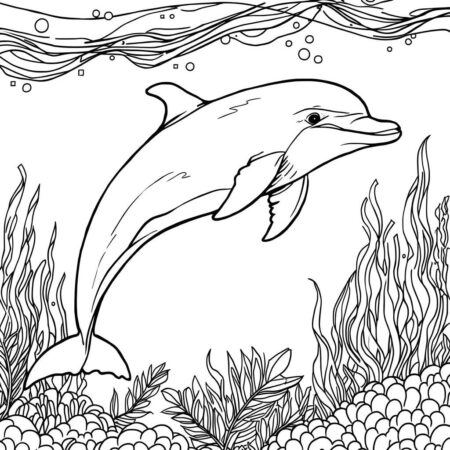 Golfinho Realista no Oceano (Desenho para Colorir)