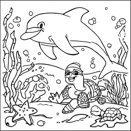 Golfinho com Amigos Marinhos (Desenho para Colorir)