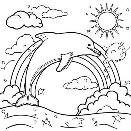 Golfinho e Arco iris (Desenho para Colorir)