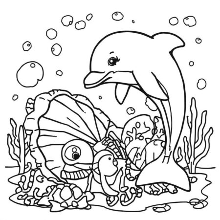 Golfinho e Concha (Desenho para Colorir)