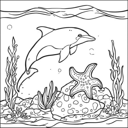 Golfinho e Estrela do Mar (Desenho para Colorir)