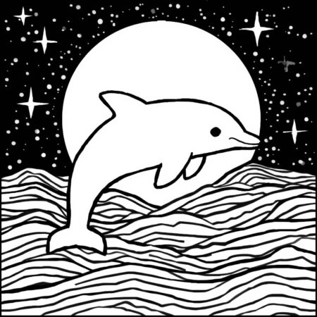 Golfinho e Lua Cheia (Desenho para Colorir)