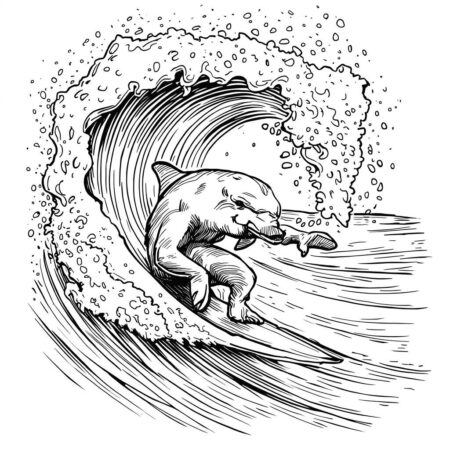 Golfinho e Onda Gigante (Desenho para Colorir)