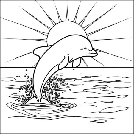 Golfinho e o Sol Brilhante (Desenho para Colorir)