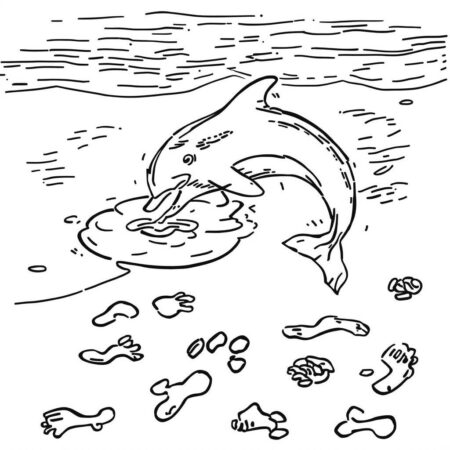 Golfinho na Praia (Desenho para Colorir)