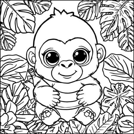 Gorila Kawaii Bonito (Desenho para Colorir)