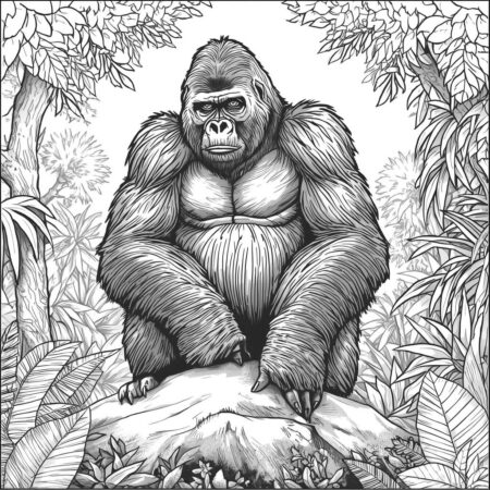 Gorila Realista na Floresta (Desenho para Colorir)