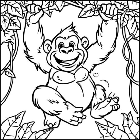 Gorila Sorridente para Criancas (Desenho para Colorir)